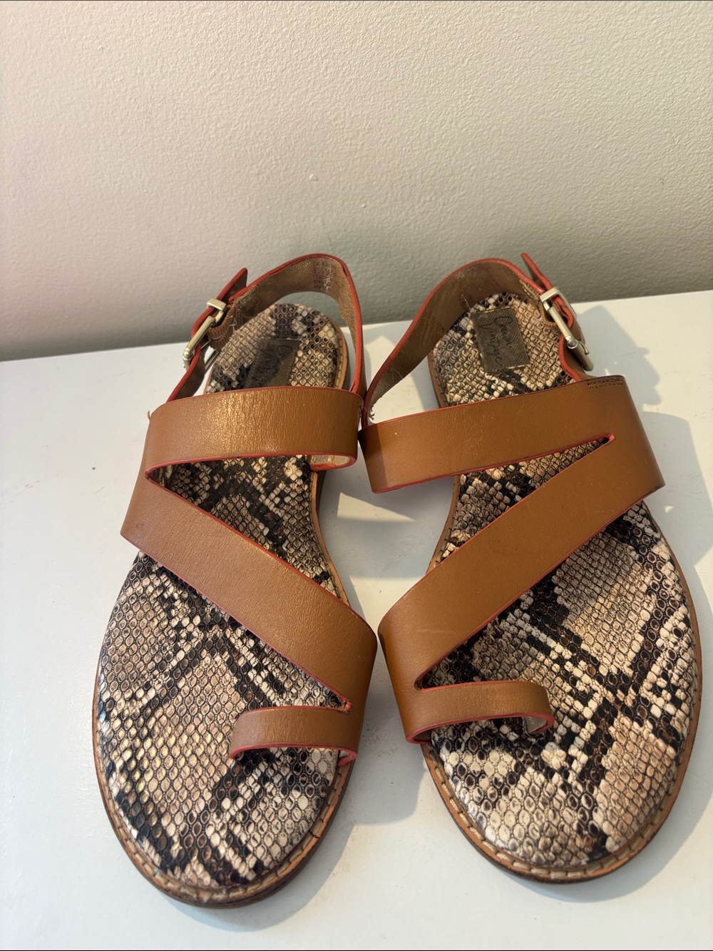 Crown Brown Strappy Sandals with Snake-Print Footbed
